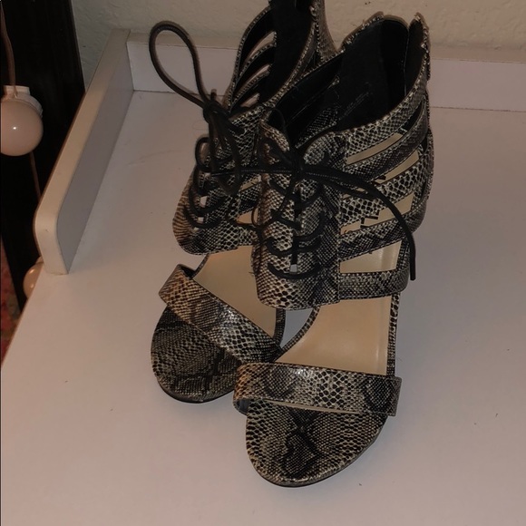 Madeline Girl | Shoes | Snake Print Lace Up Heels | Poshmark